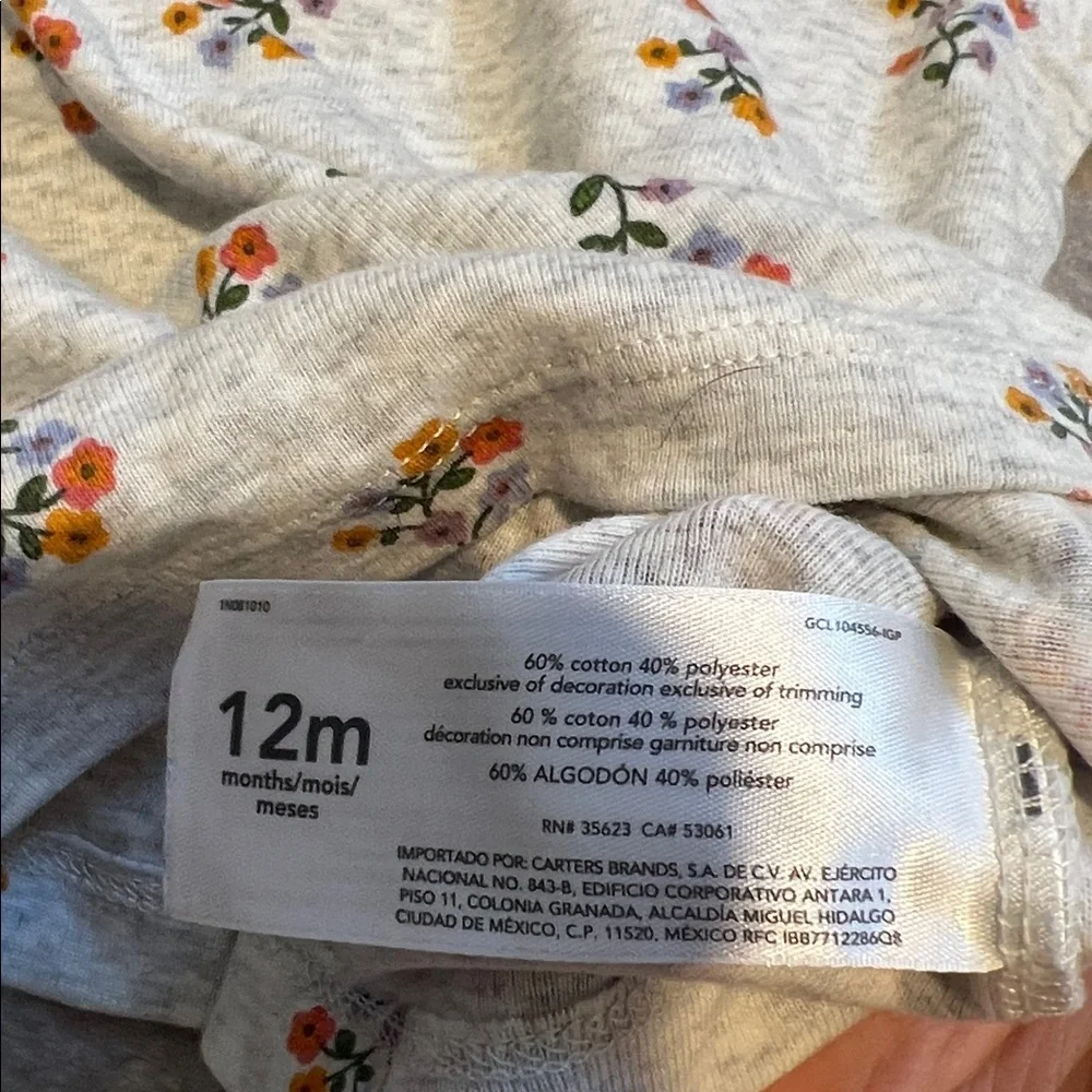 Carter's Short Sleeve Tee - Cream with Orange and Purple Floral size 12 months